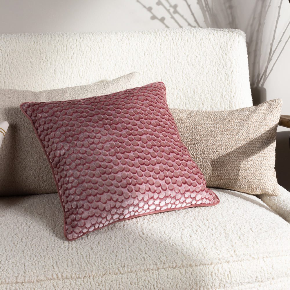 Lanzo Cut Velvet Piped Cushion Plaster Pink
